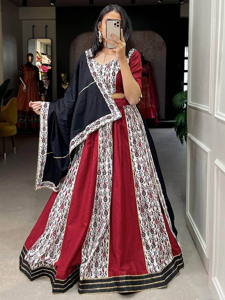 Adorable Maroon Digital Printed Cotton Navratri Wear Lehenga Choli - Zeel Clothing