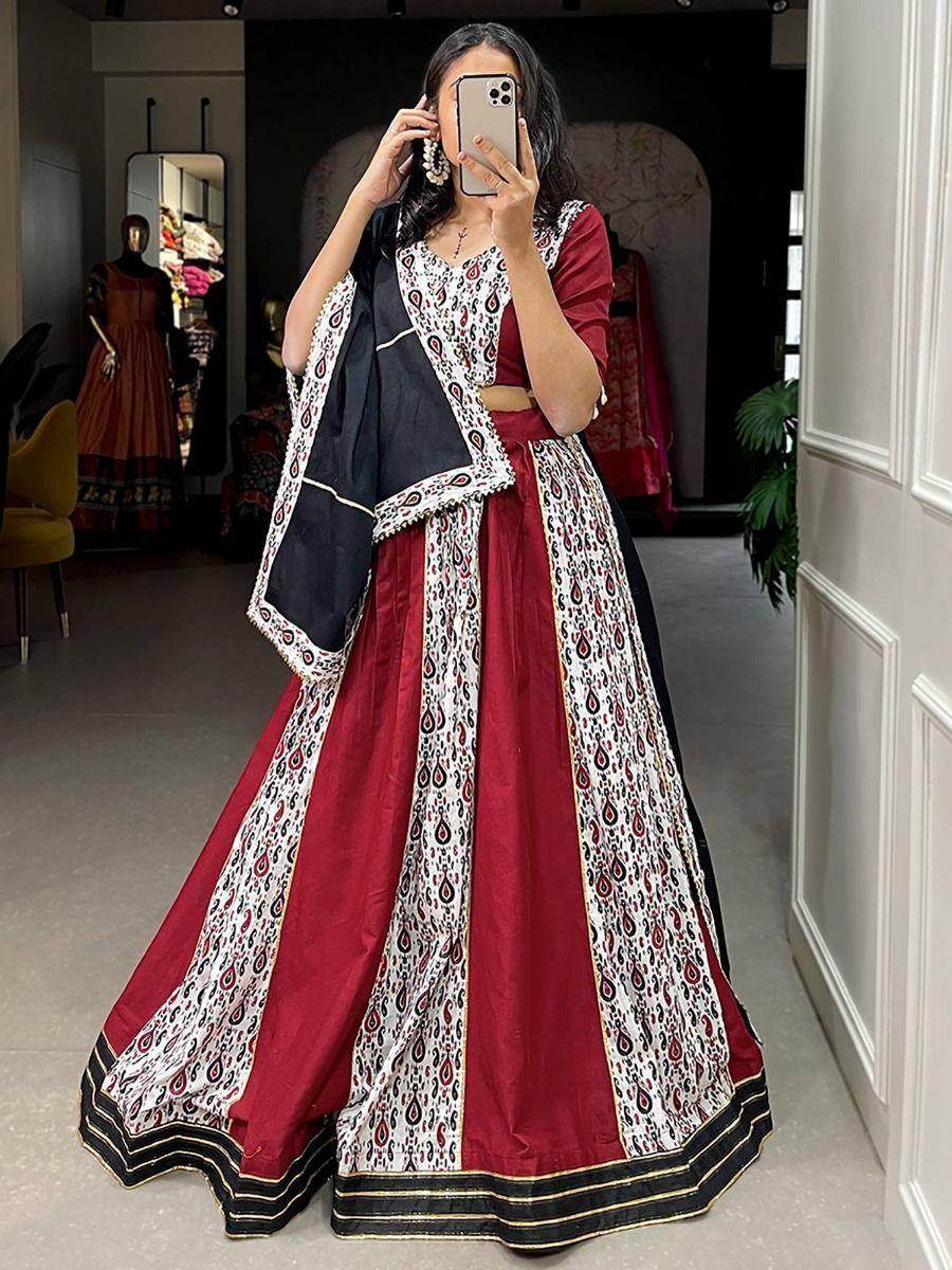 Adorable Maroon Digital Printed Cotton Navratri Wear Lehenga Choli - Zeel Clothing