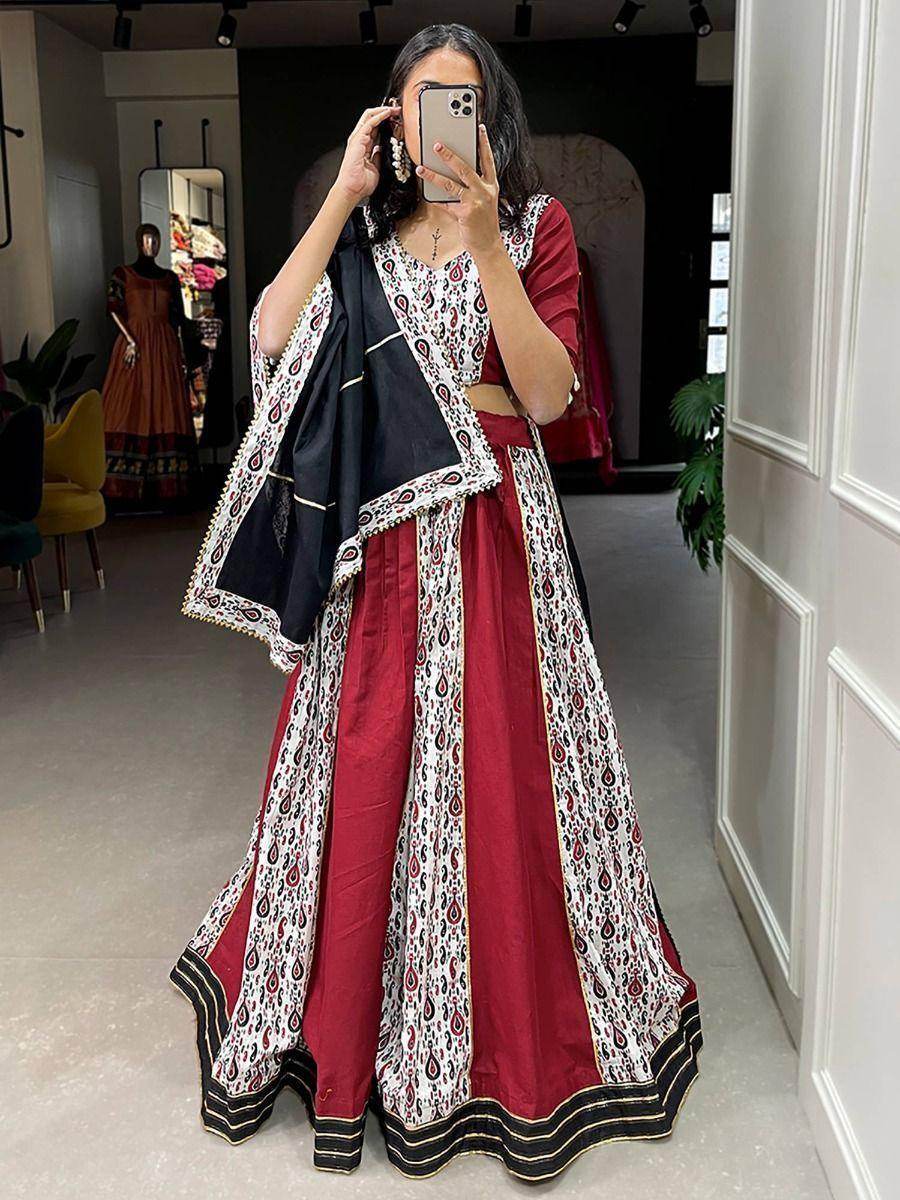 Adorable Maroon Digital Printed Cotton Navratri Wear Lehenga Choli - Zeel Clothing