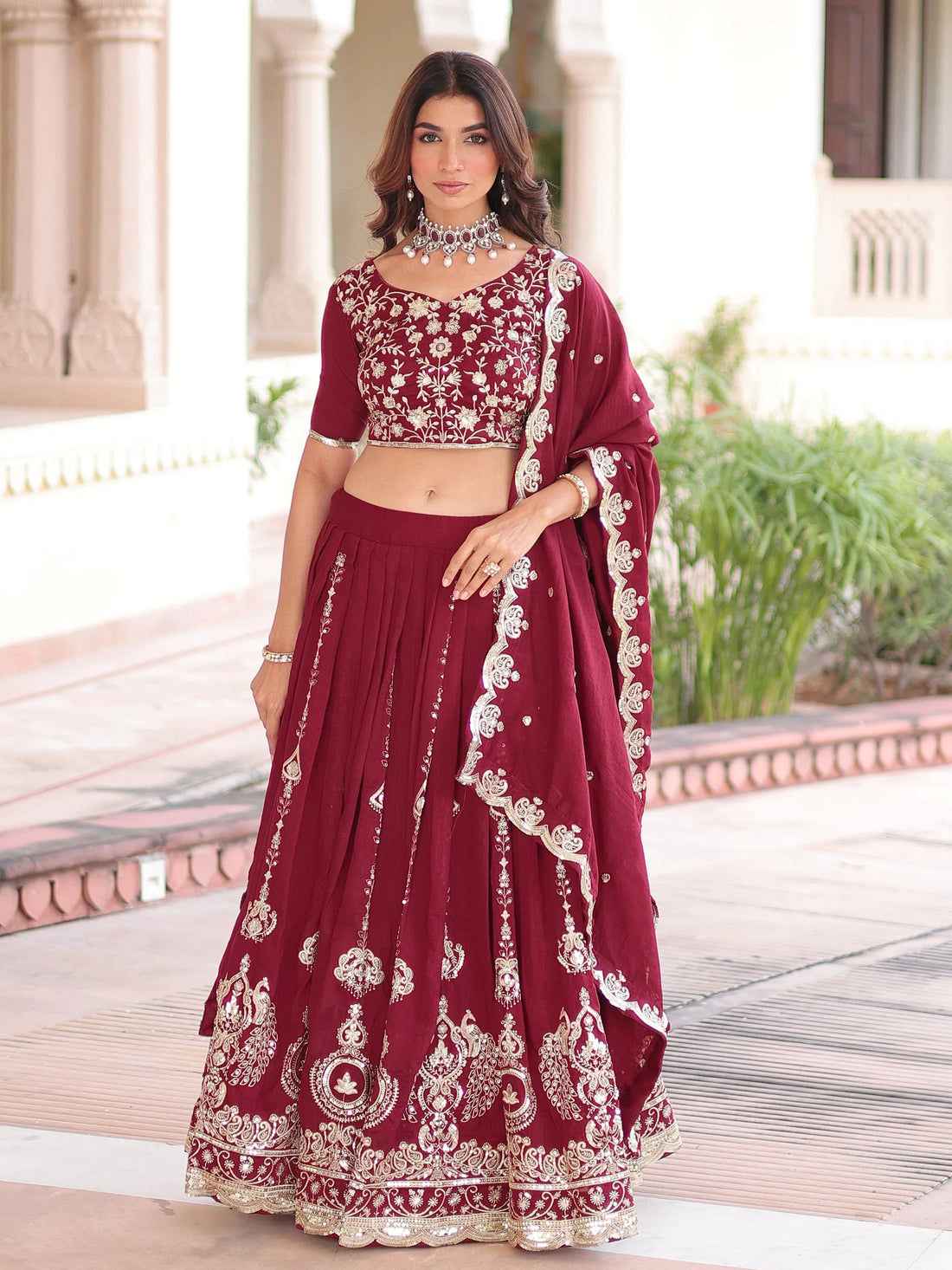 Adorable Maroon Sequins Silk Wedding Wear Lehenga Choli With Dupatta