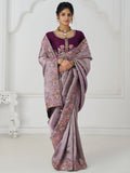 Adorable Mauve Thread Work Dola Silk Wedding Saree With Blouse - Zeel Clothing