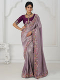 Adorable Mauve Thread Work Dola Silk Wedding Saree With Blouse - Zeel Clothing