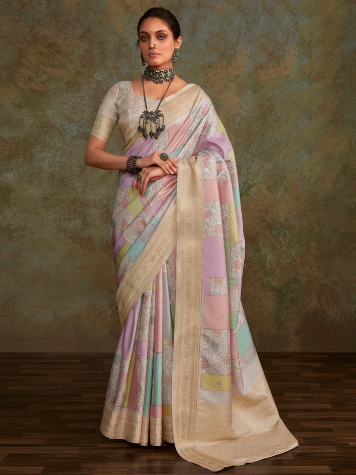 Adorable Multi-Color Digital Printed Silk Saree With Blouse