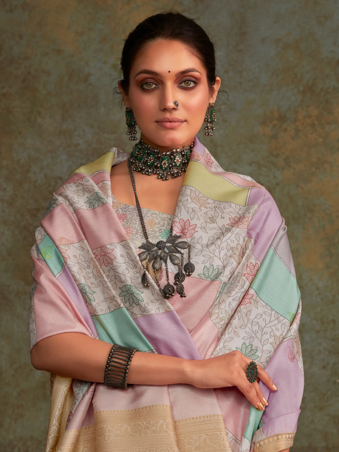 Adorable Multi-Color Digital Printed Silk Saree With Blouse