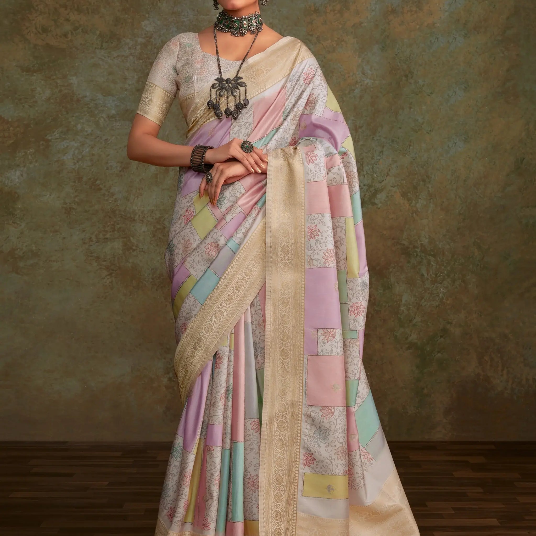 Adorable Multi-Color Digital Printed Silk Saree With Blouse - Zeel Clothing