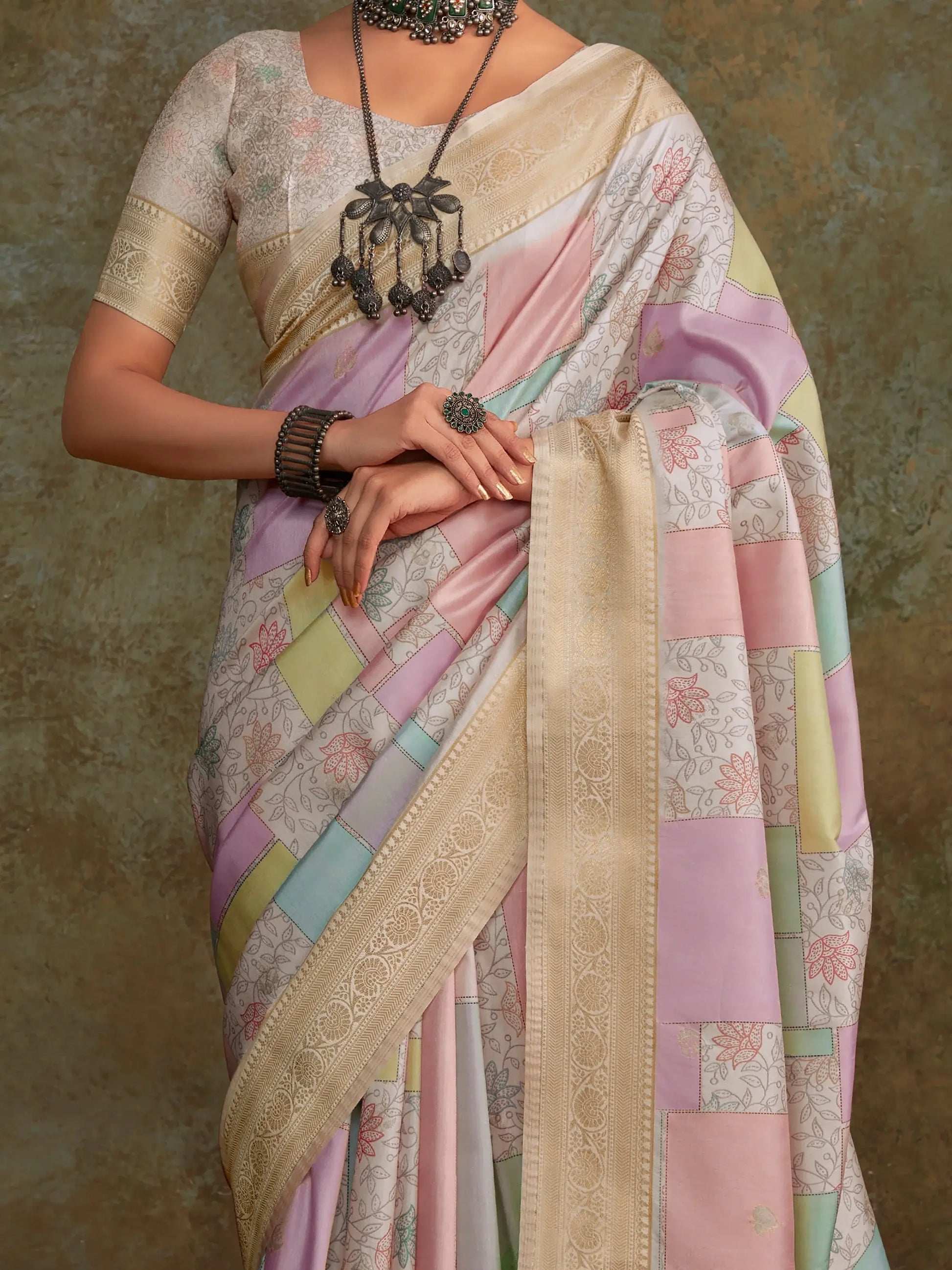 Adorable Multi-Color Digital Printed Silk Saree With Blouse - Zeel Clothing