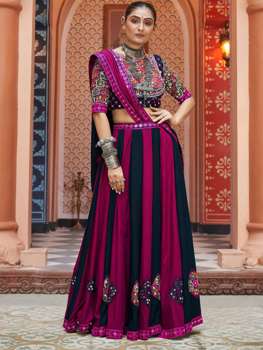 Adorable Multi-Color Mirror Work Rayon Navratri Lehenga Choli - Zeel Clothing