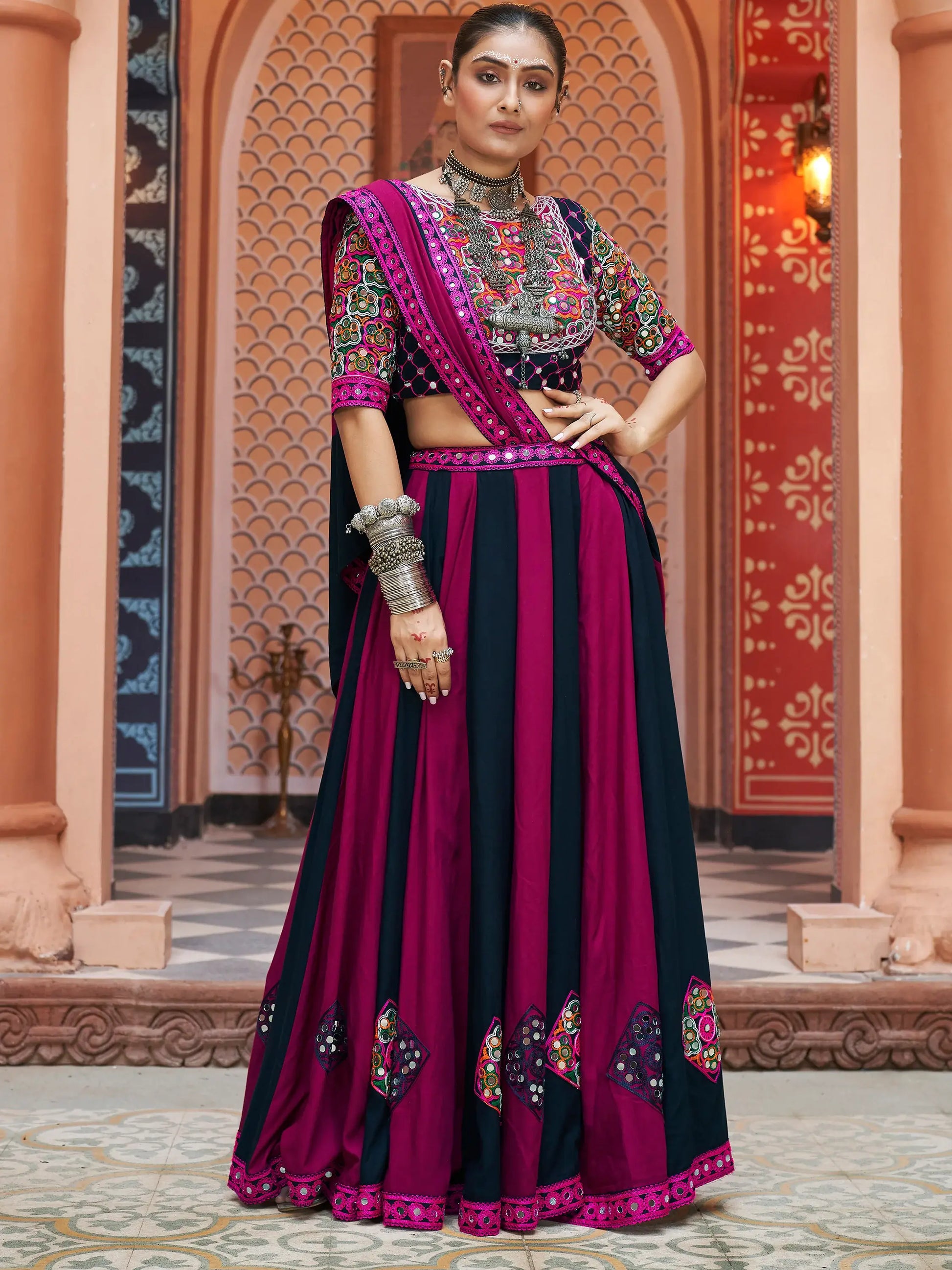 Adorable Multi-Color Mirror Work Rayon Navratri Lehenga Choli - Zeel Clothing