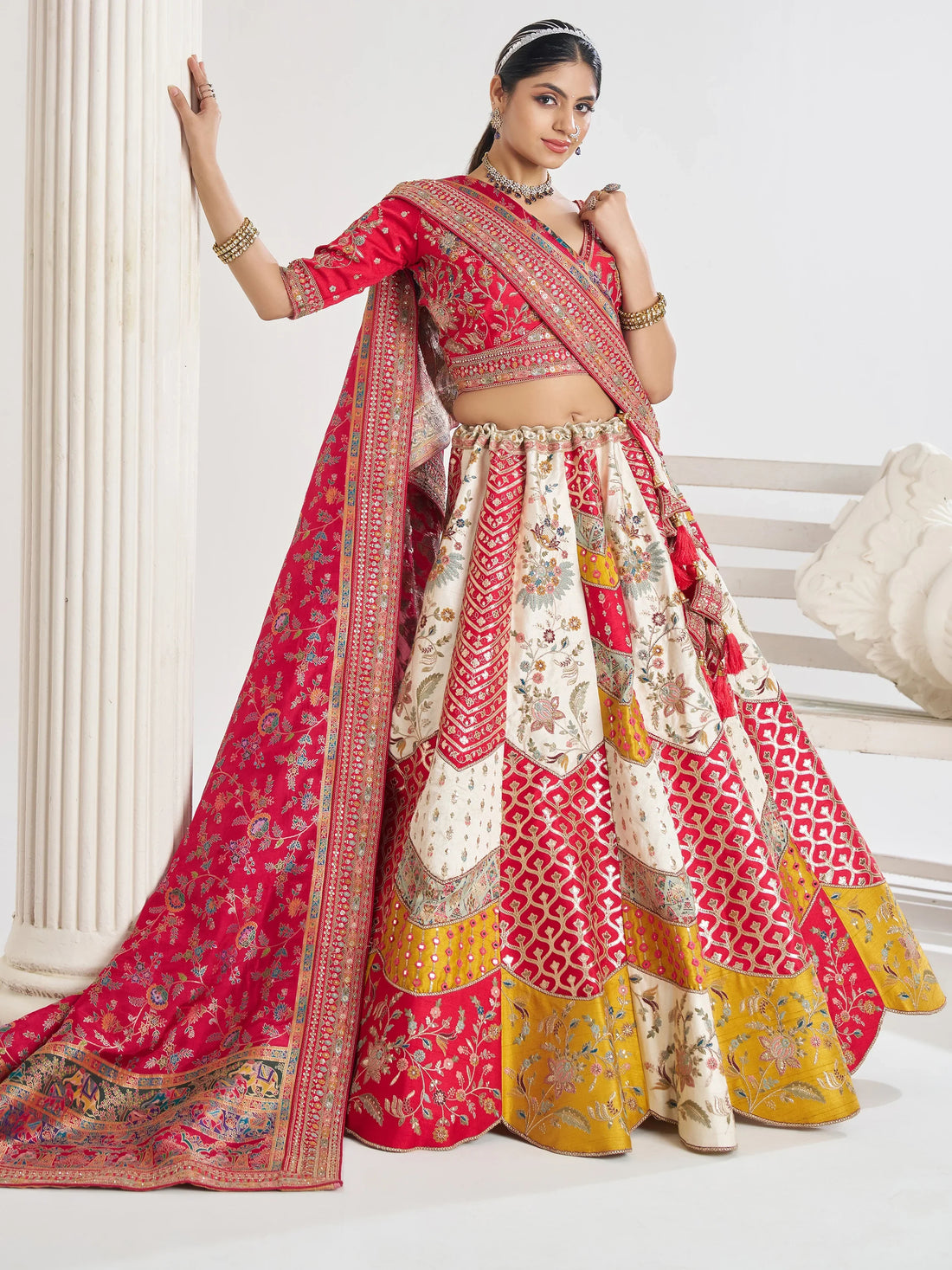 Adorable Multi-Color Thread Work Banarasi Silk Wedding Lehenga Choli - Zeel Clothing