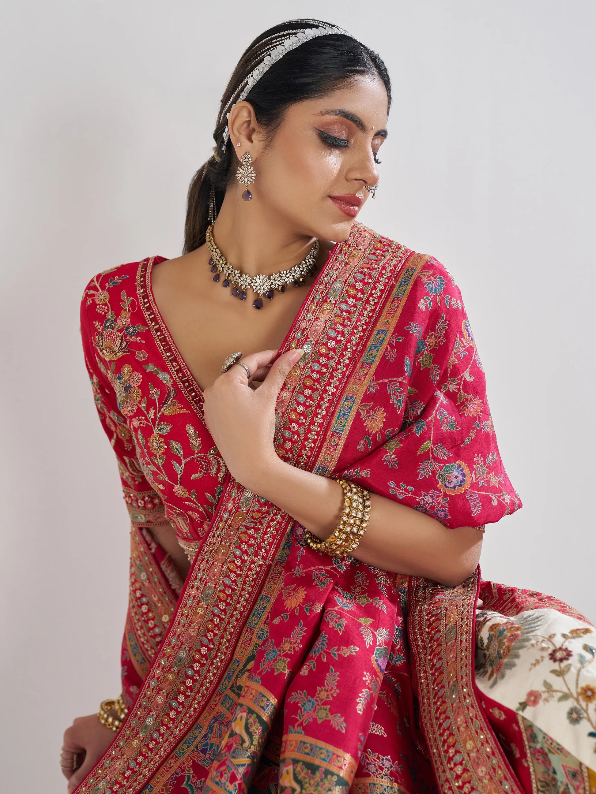 Adorable Multi-Color Thread Work Banarasi Silk Wedding Lehenga Choli - Zeel Clothing