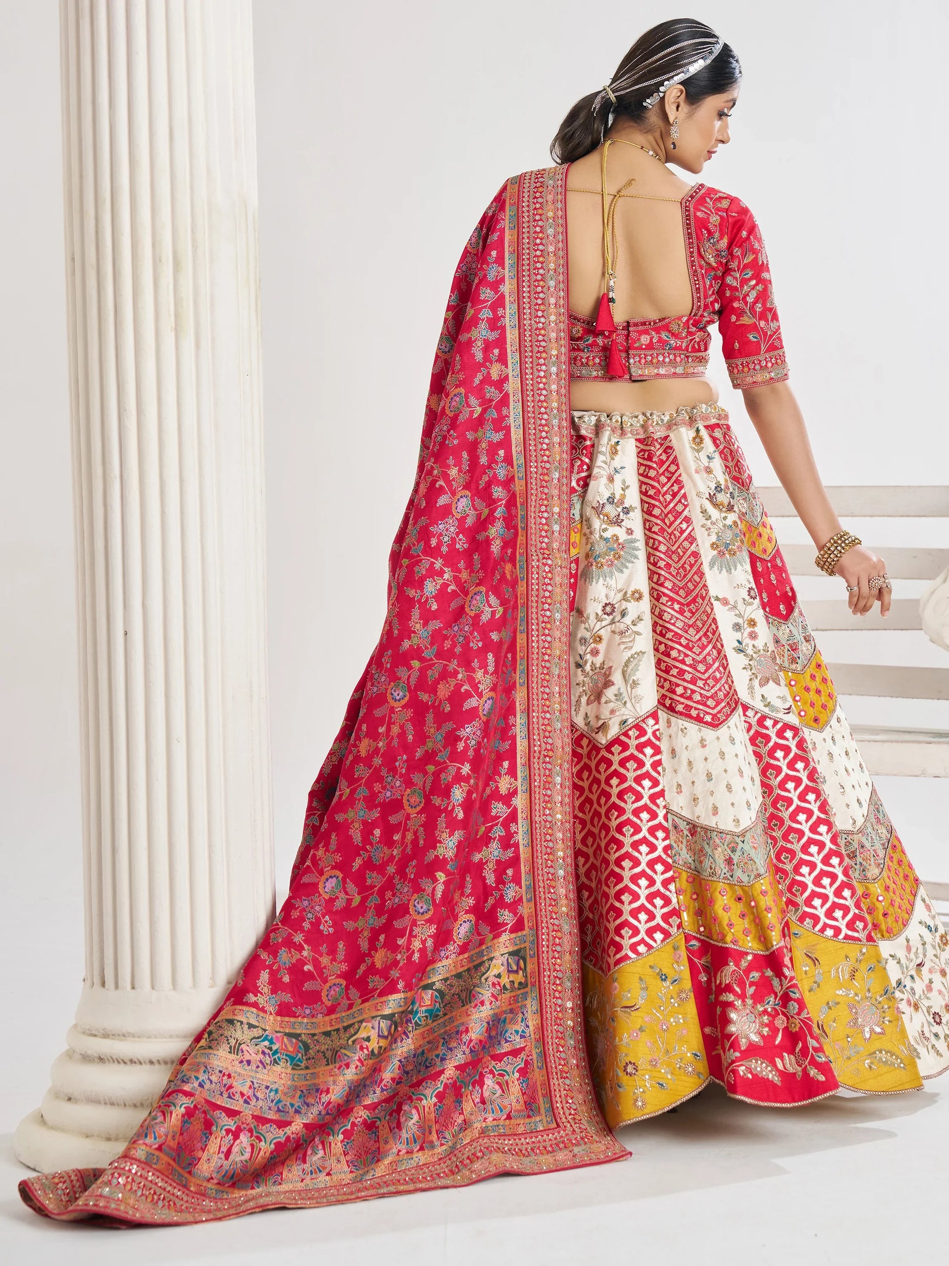 Adorable Multi-Color Thread Work Banarasi Silk Wedding Lehenga Choli - Zeel Clothing