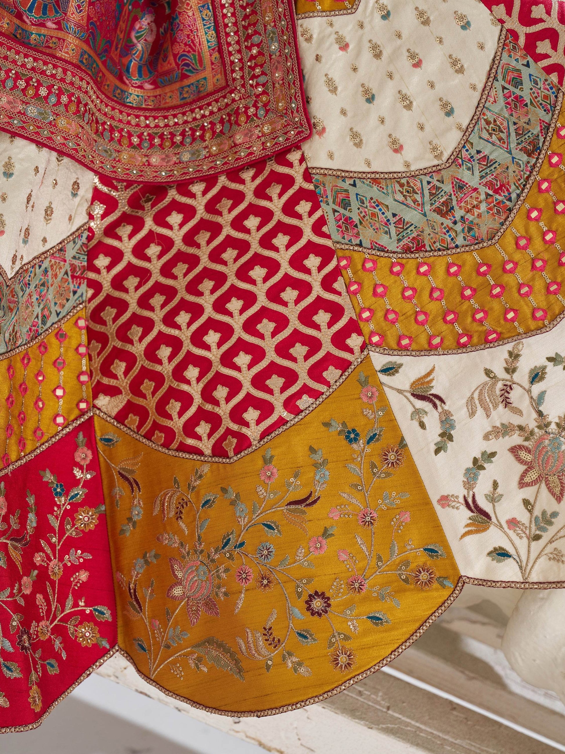 Adorable Multi-Color Thread Work Banarasi Silk Wedding Lehenga Choli - Zeel Clothing