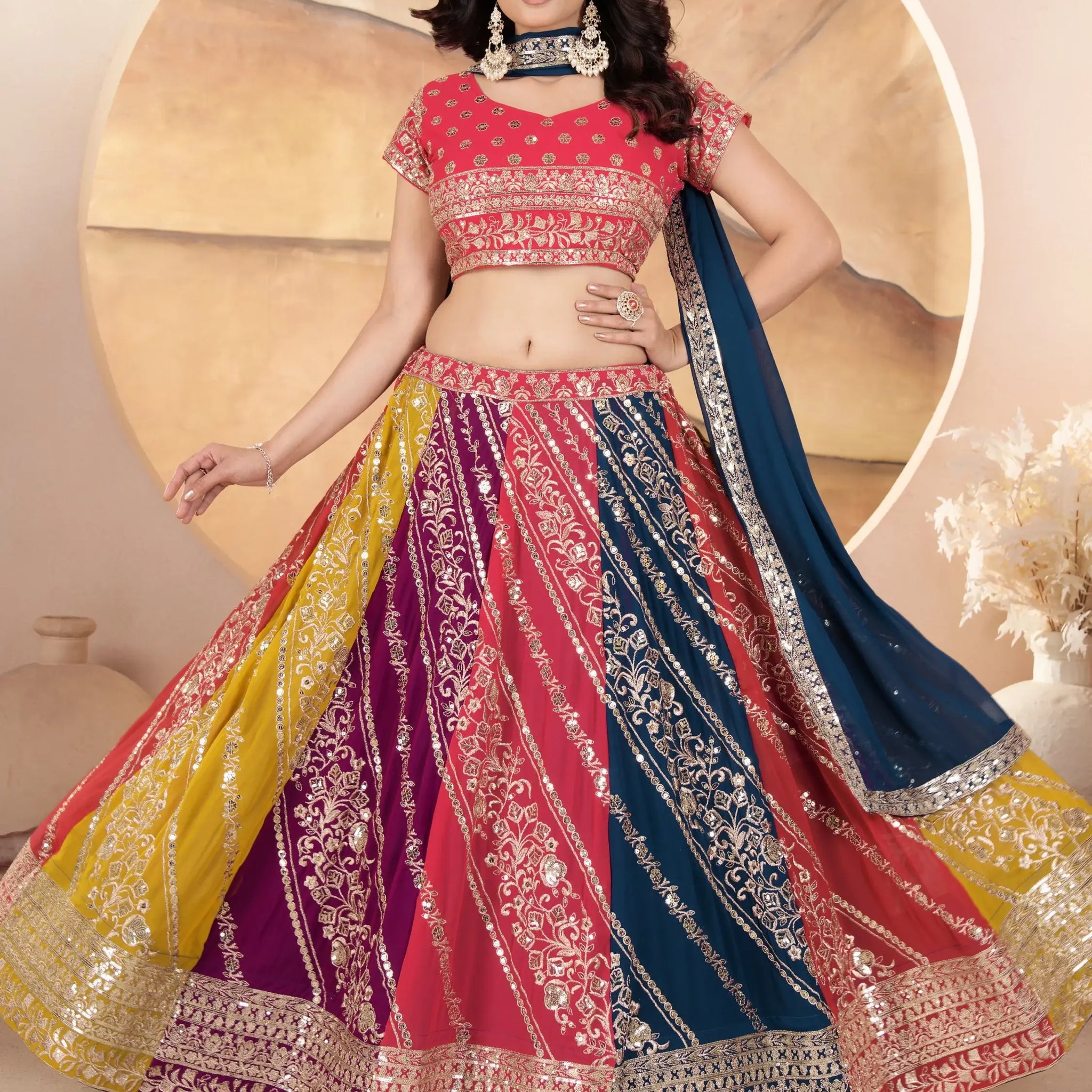 Adorable Multicolor Sequins Georgette Wedding Wear Lehenga Choli - Zeel Clothing
