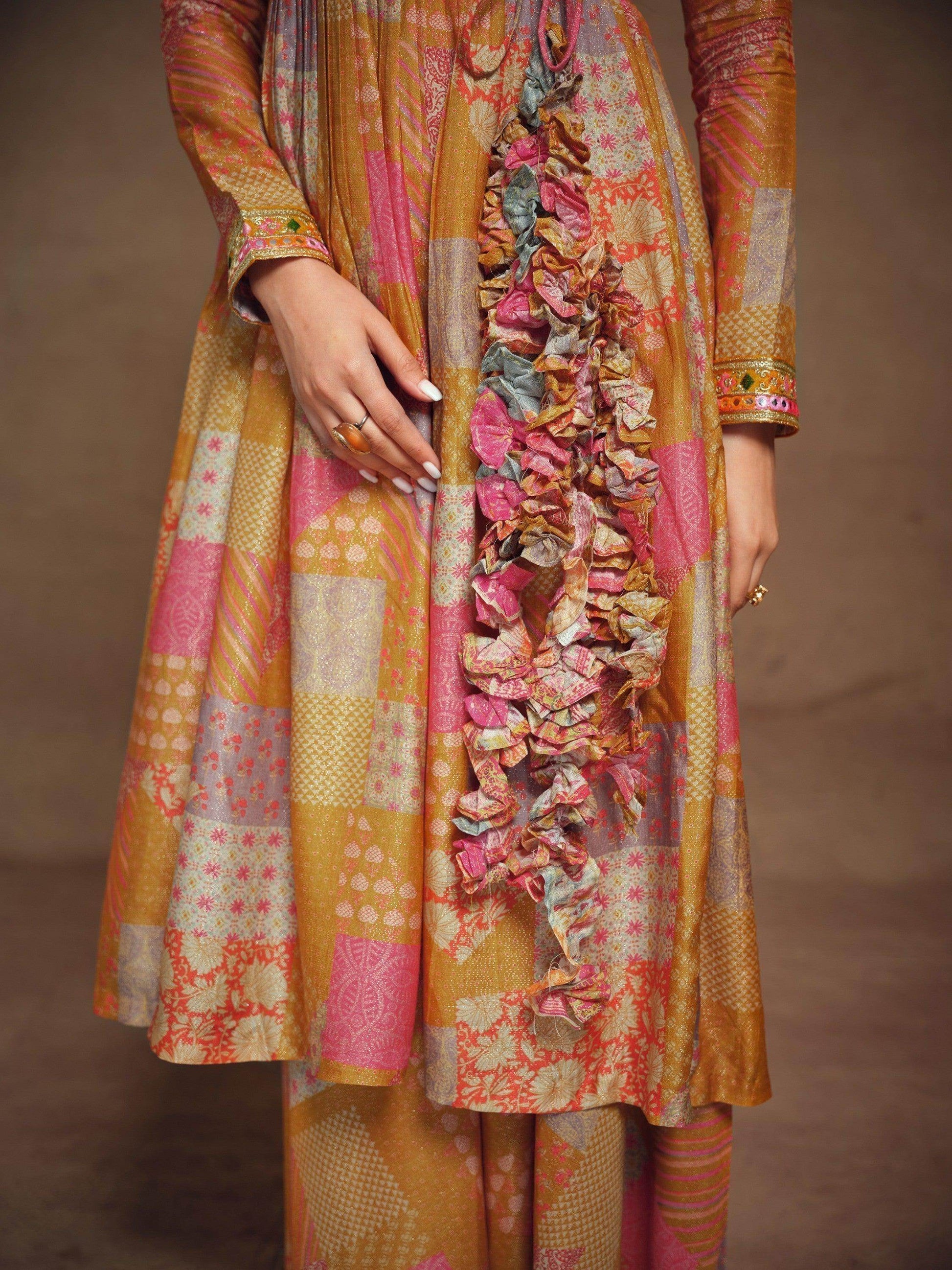 Adorable Mustard Yellow Digital Printed Muslin Silk Palazzo Suit - Zeel Clothing
