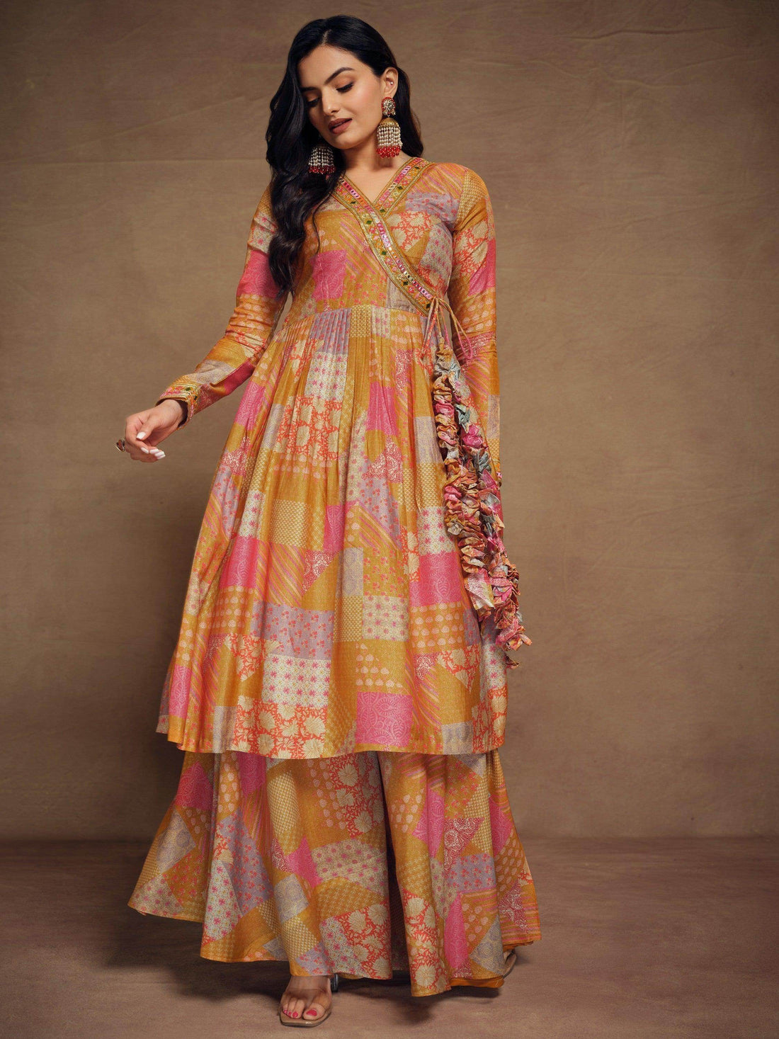 Adorable Mustard Yellow Digital Printed Muslin Silk Palazzo Suit - Zeel Clothing