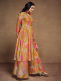 Adorable Mustard Yellow Digital Printed Muslin Silk Palazzo Suit - Zeel Clothing