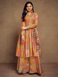 Adorable Mustard Yellow Digital Printed Muslin Silk Palazzo Suit - Zeel Clothing
