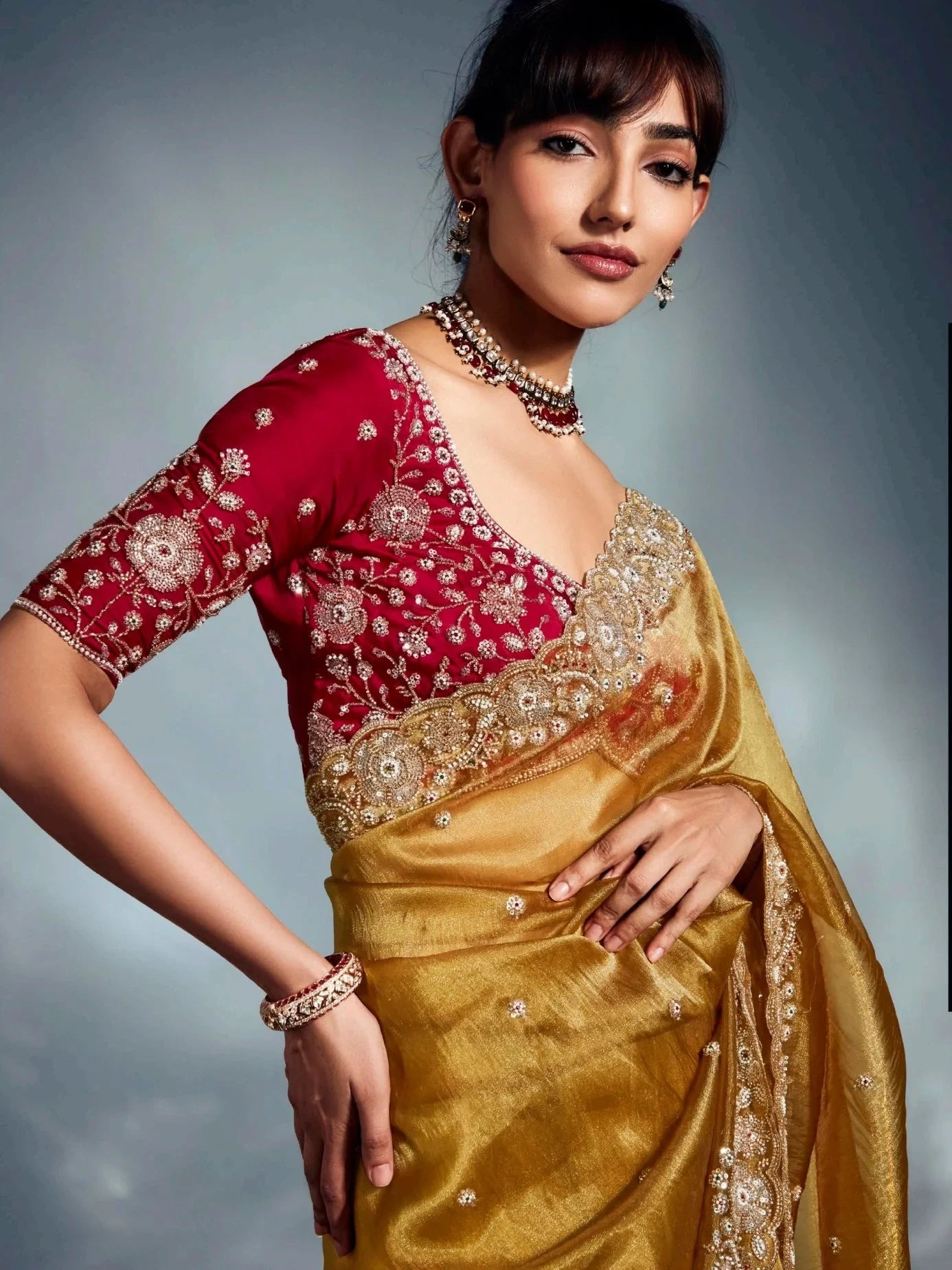 Adorable Mustard Yellow Embroidered Organza Haldi Wear Saree With Blouse - Zeel Clothing