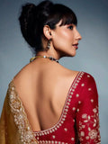 Adorable Mustard Yellow Embroidered Organza Haldi Wear Saree With Blouse - Zeel Clothing