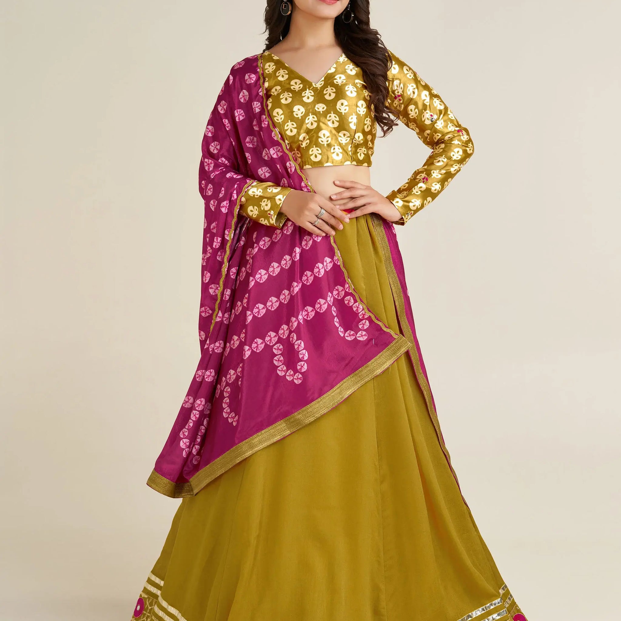 Adorable Mustard Yellow Mirror Work Silk Navratri Lehenga Choli - Zeel Clothing