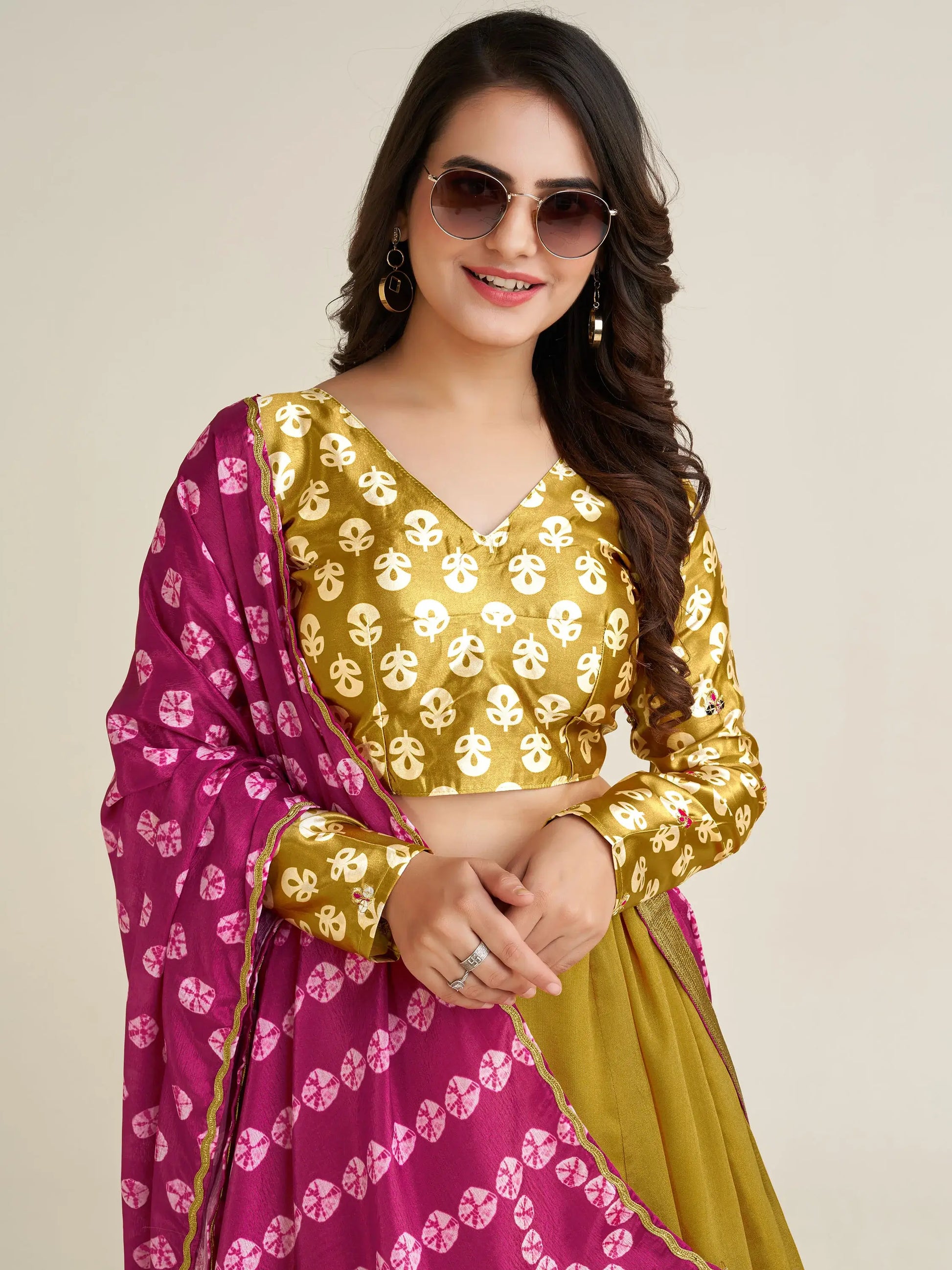 Adorable Mustard Yellow Mirror Work Silk Navratri Lehenga Choli - Zeel Clothing