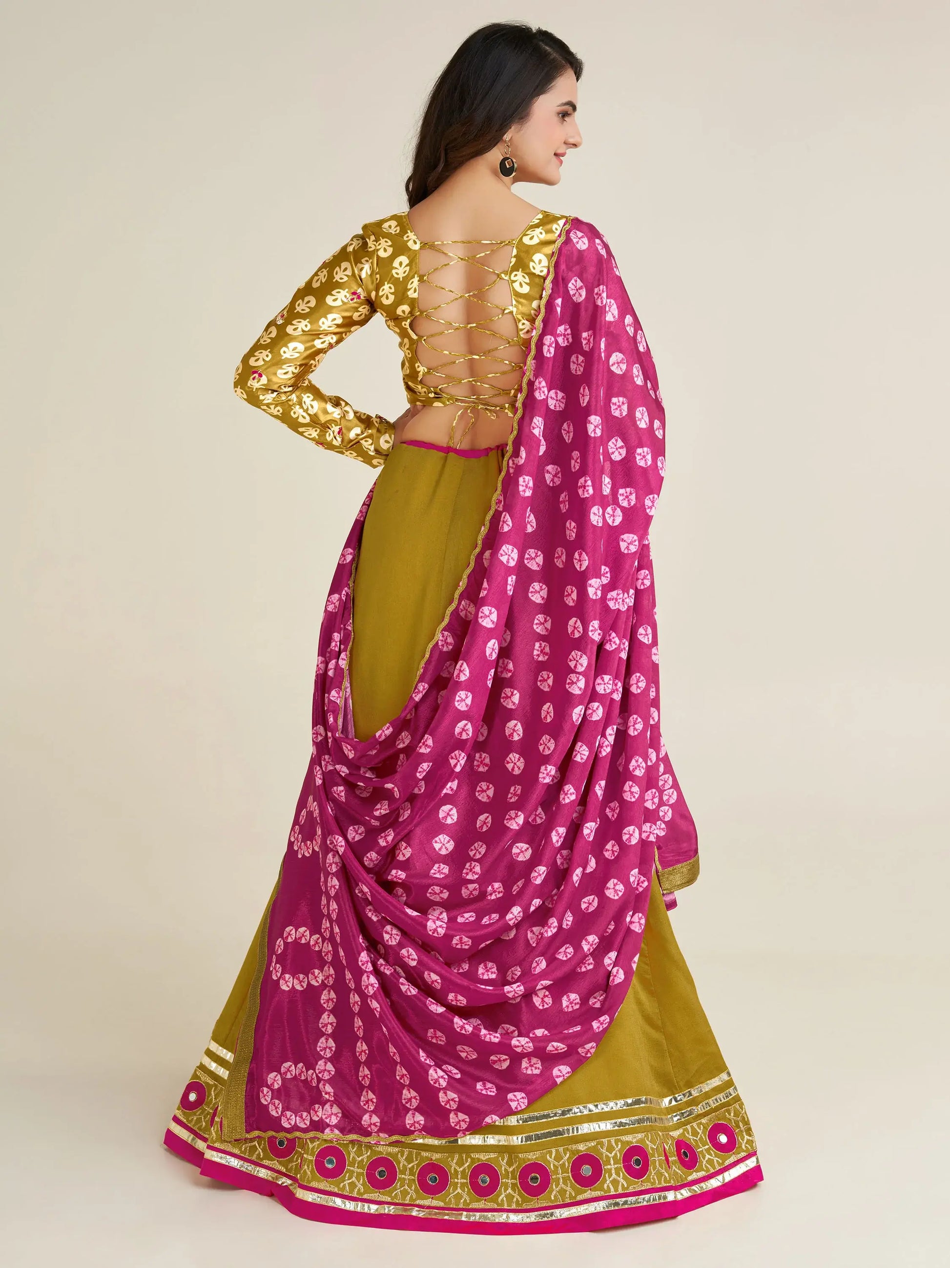 Adorable Mustard Yellow Mirror Work Silk Navratri Lehenga Choli - Zeel Clothing
