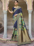Adorable Navy Blue Embroidered Work Pure Dola Silk Traditional Saree - Zeel Clothing