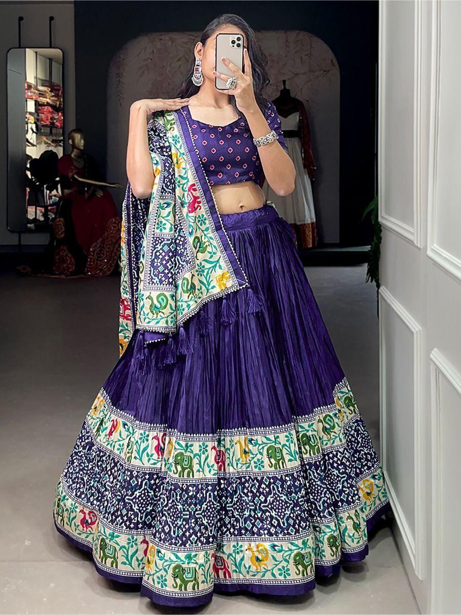 Adorable Navy Blue Patola Print Dola Silk Traditional Lehenga Choli