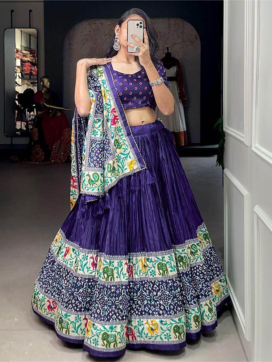 Adorable Navy Blue Patola Print Dola Silk Traditional Lehenga Choli - Zeel Clothing