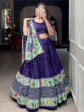 Adorable Navy Blue Patola Print Dola Silk Traditional Lehenga Choli - Zeel Clothing