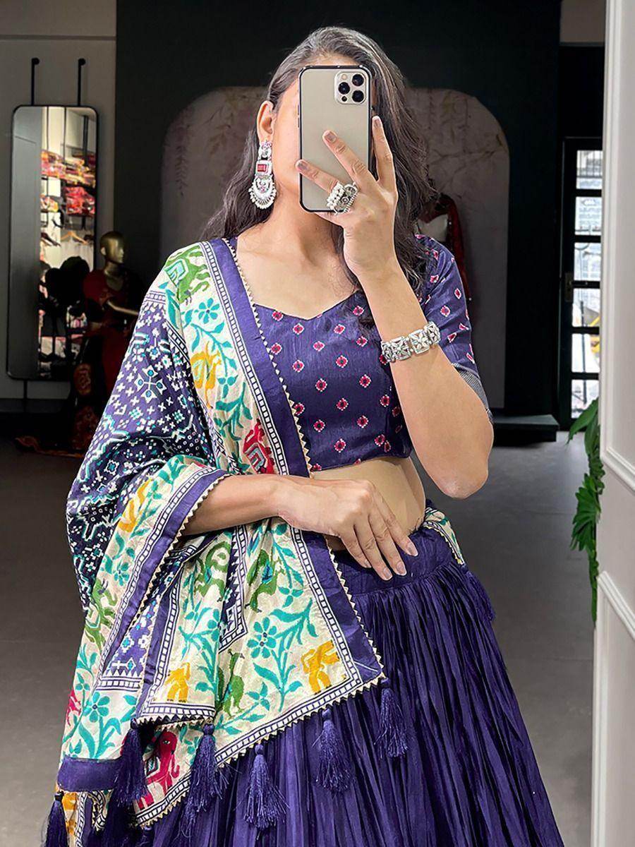 Adorable Navy Blue Patola Print Dola Silk Traditional Lehenga Choli - Zeel Clothing