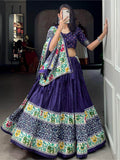 Adorable Navy Blue Patola Print Dola Silk Traditional Lehenga Choli - Zeel Clothing