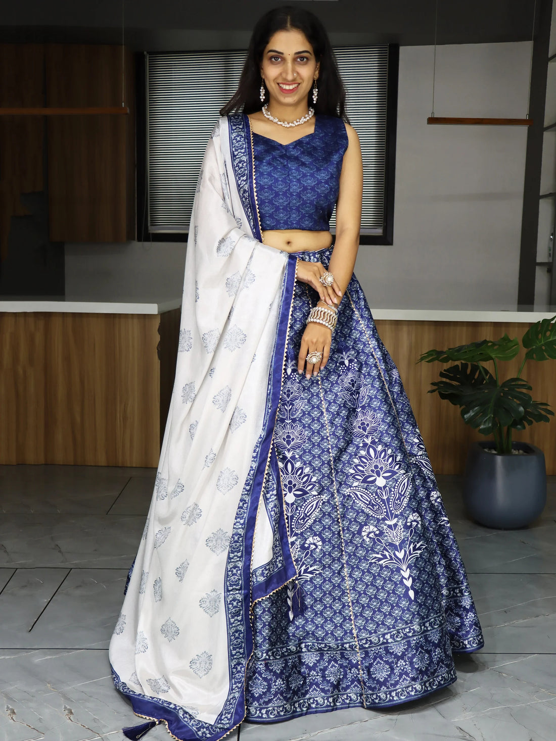 Adorable Navy Blue Printed Art Silk Event Wear Lehenga Choli - Zeel Clothing