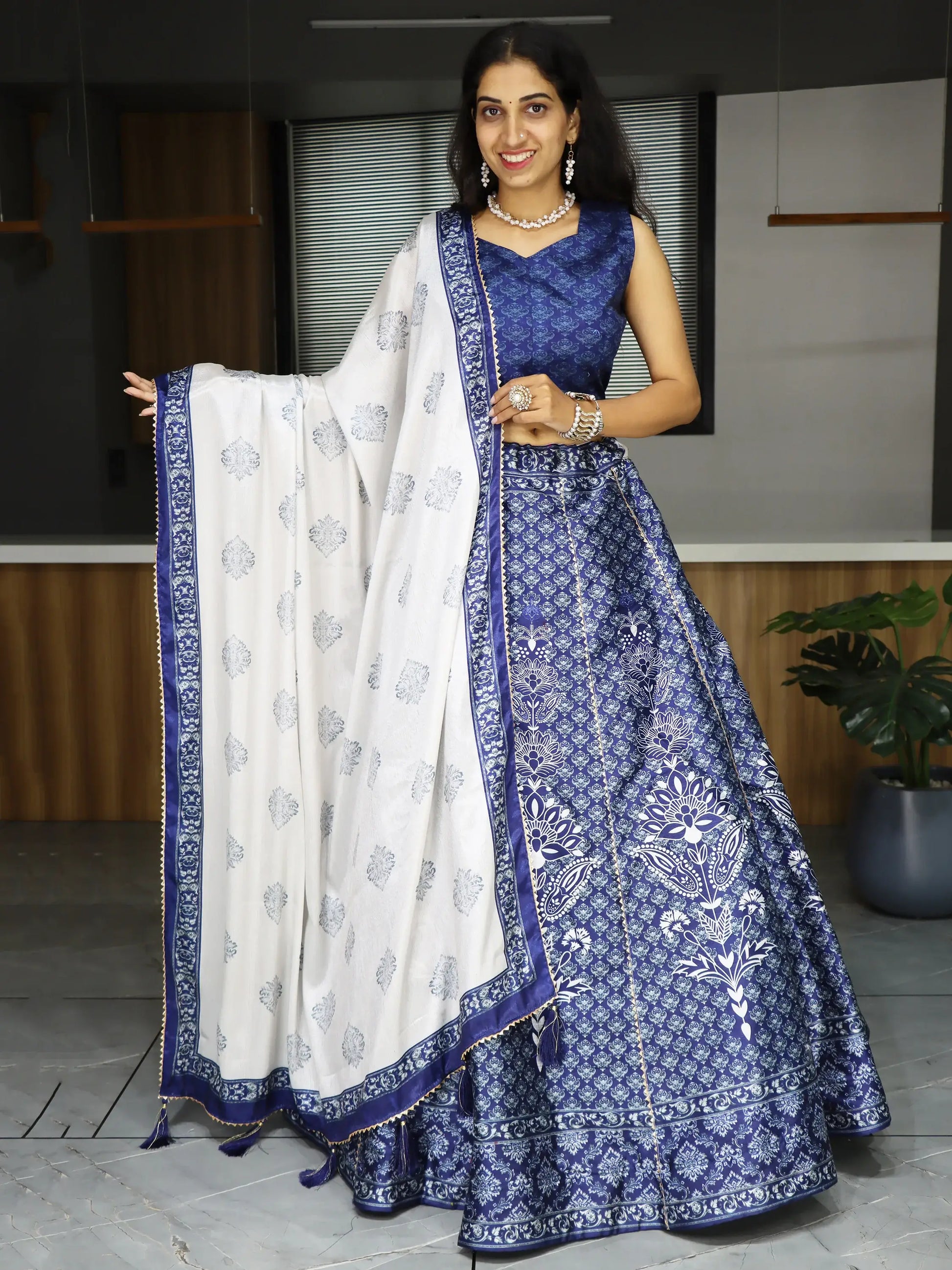 Adorable Navy Blue Printed Art Silk Event Wear Lehenga Choli - Zeel Clothing