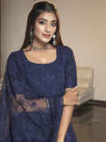 Adorable Navy Blue Thread Embroidered Georgette Reception Wear Gown - Zeel Clothing
