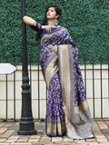 Adorable Navy Blue Weaving Banarasi Silk Festive Saree With Blouse - Zeel Clothing