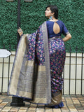 Adorable Navy Blue Weaving Banarasi Silk Festive Saree With Blouse - Zeel Clothing