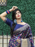 Adorable Navy Blue Weaving Banarasi Silk Festive Saree With Blouse - Zeel Clothing