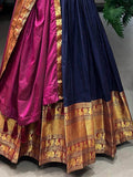 Adorable Navy Blue Zari Woven Cotton Traditional Gown With Dupatta - Zeel Clothing