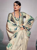 Adorable Off-White Digital Printed Satin Traditional Saree With Blouse - Zeel Clothing