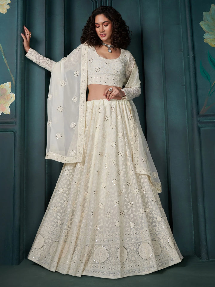 Adorable Off-White Embroidered Georgette Wedding Lehenga Choli - Zeel Clothing