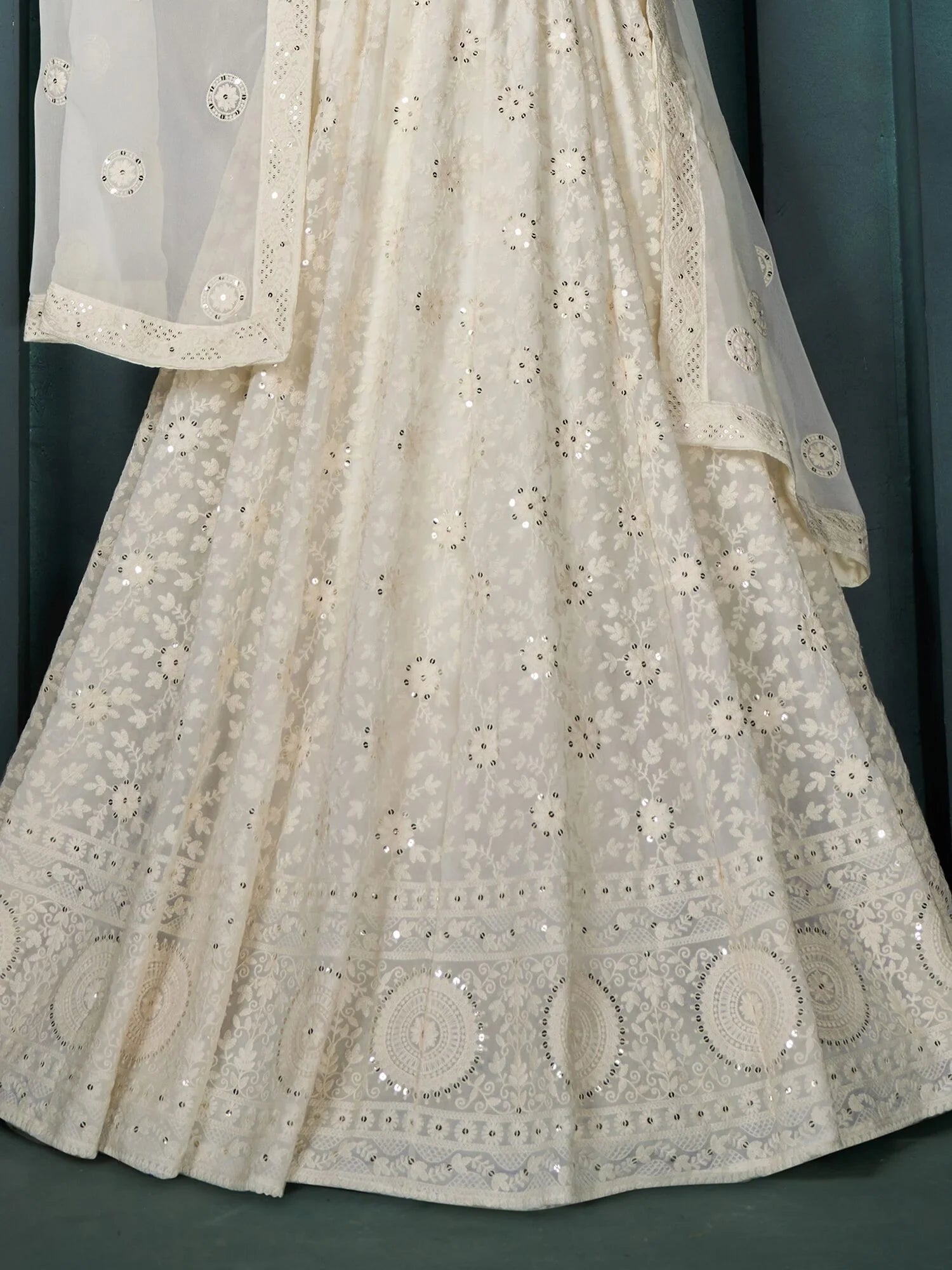 Adorable Off-White Embroidered Georgette Wedding Lehenga Choli - Zeel Clothing