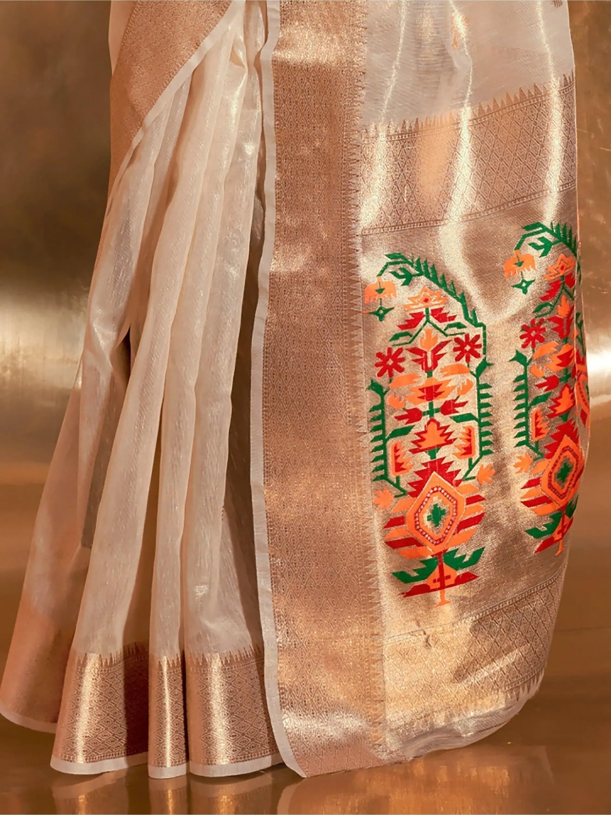 Adorable Off-White Handwoven Tissue Silk Events Wear Saree - Zeel Clothing