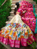 Adorable Off-White Kalamkari Print Dola Silk Traditional Lehenga Choli - Zeel Clothing