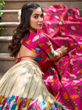 Adorable Off-White Kalamkari Print Dola Silk Traditional Lehenga Choli - Zeel Clothing