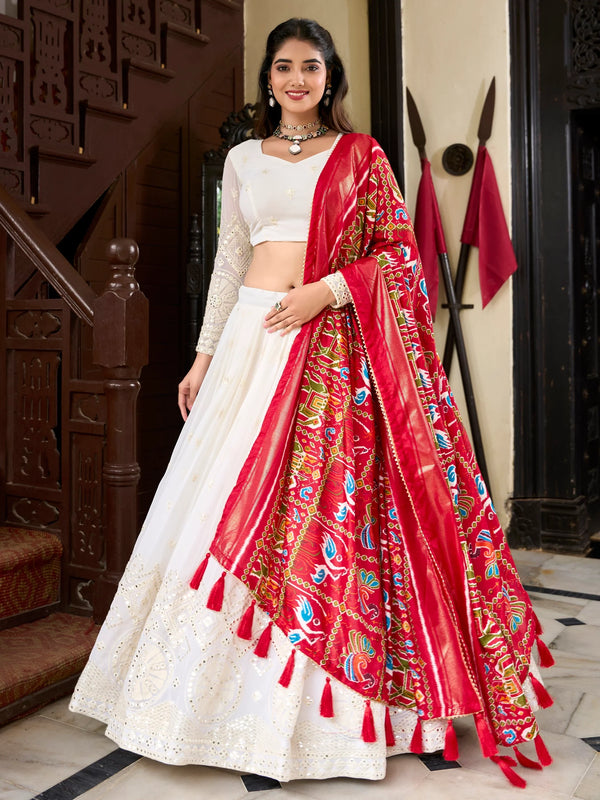 Adorable Off-White Lucknowi Work Georgette Traditional Lehenga Choli - Zeel Clothing