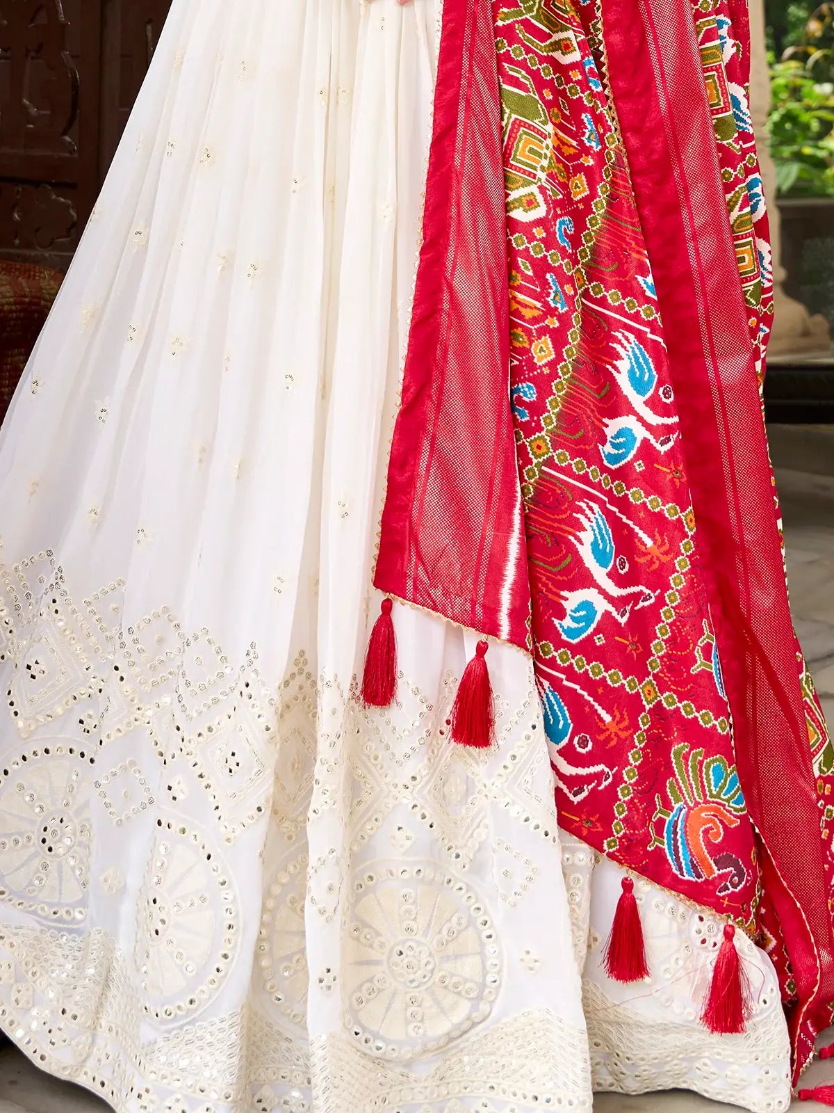 Adorable Off-White Lucknowi Work Georgette Traditional Lehenga Choli - Zeel Clothing