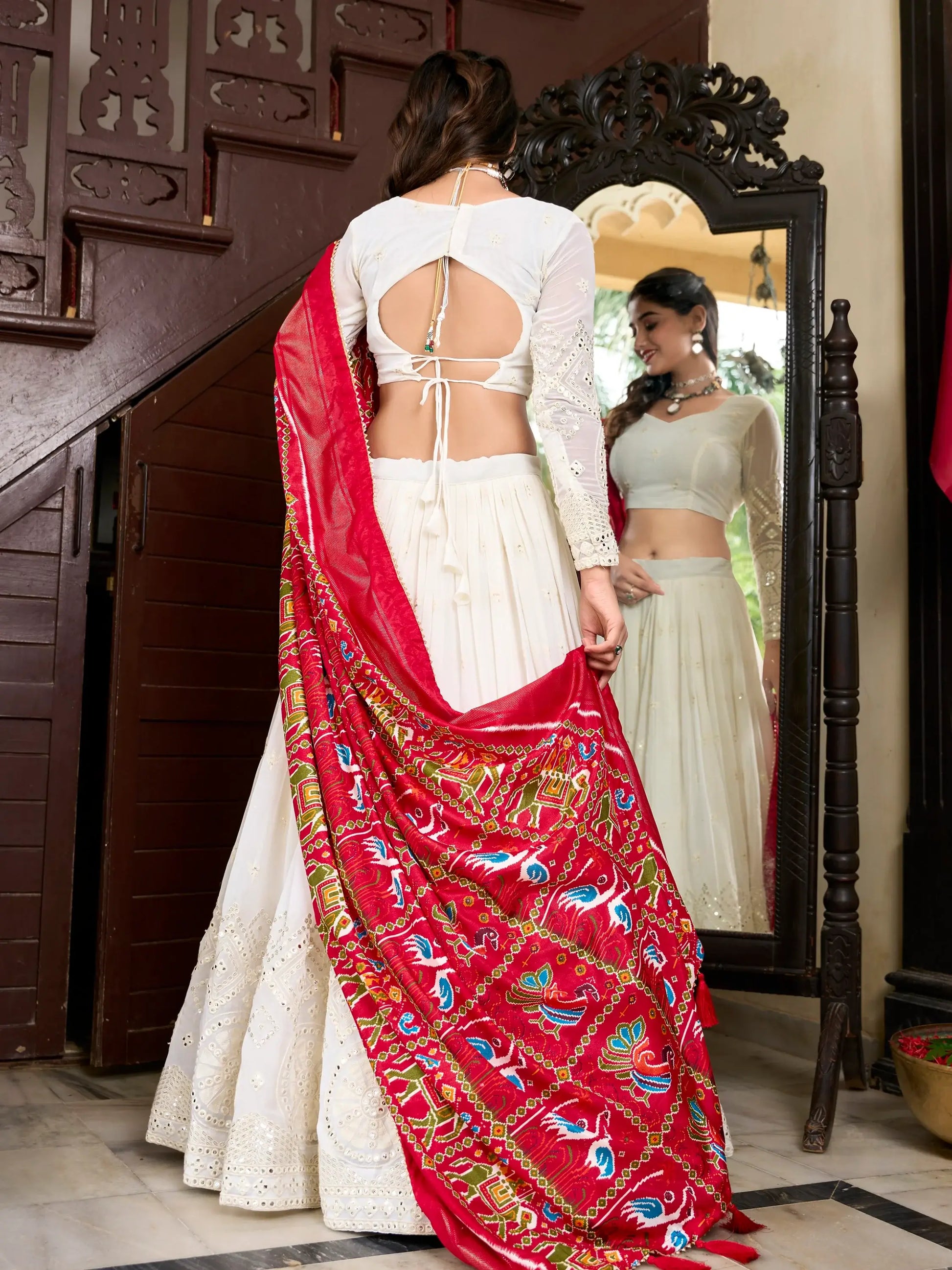 Adorable Off-White Lucknowi Work Georgette Traditional Lehenga Choli - Zeel Clothing