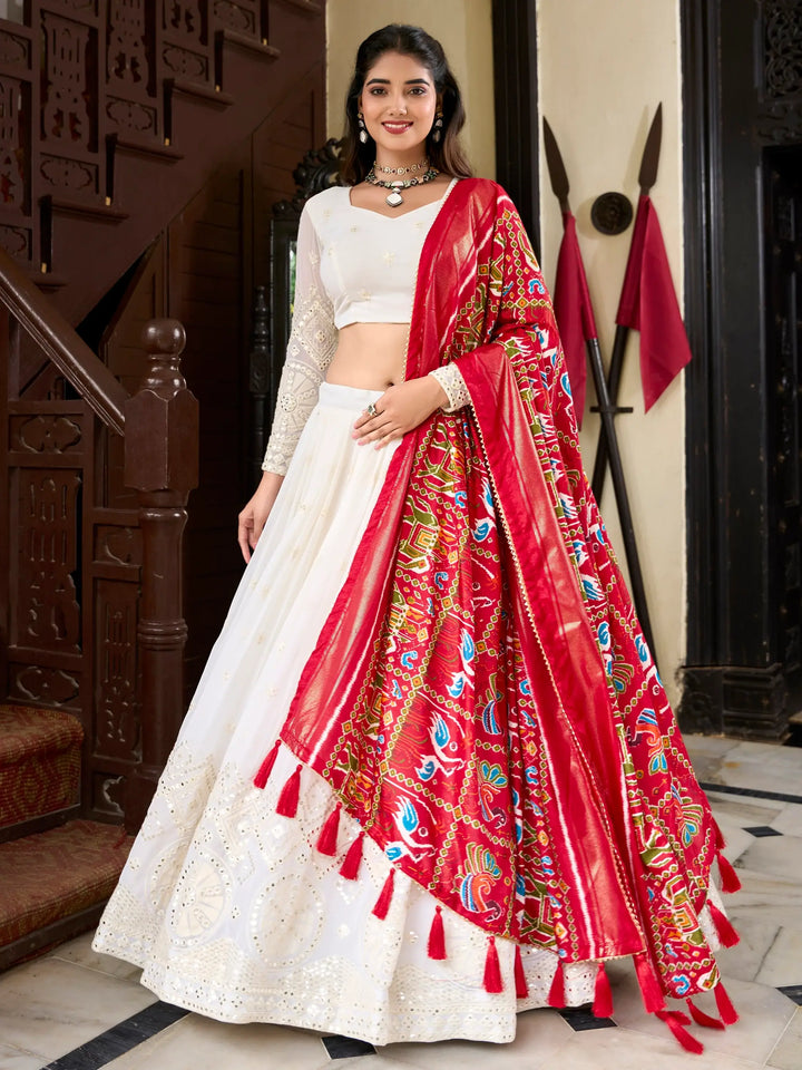 Adorable Off-White Lucknowi Work Georgette Traditional Lehenga Choli - Zeel Clothing