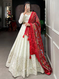 Adorable Off-White Mirror Work Georgette Festival Wear Lehenga Choli - Zeel Clothing